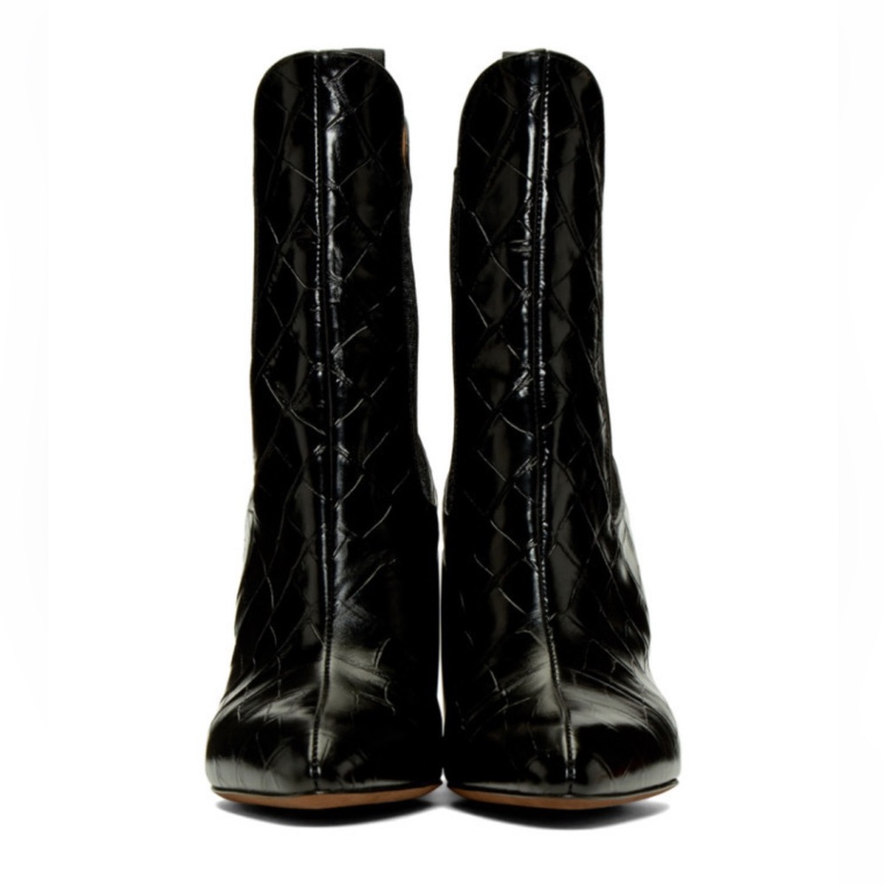 Brand New Chloé Black Croc Wave Ankle Chelsea Boots Size 38.5